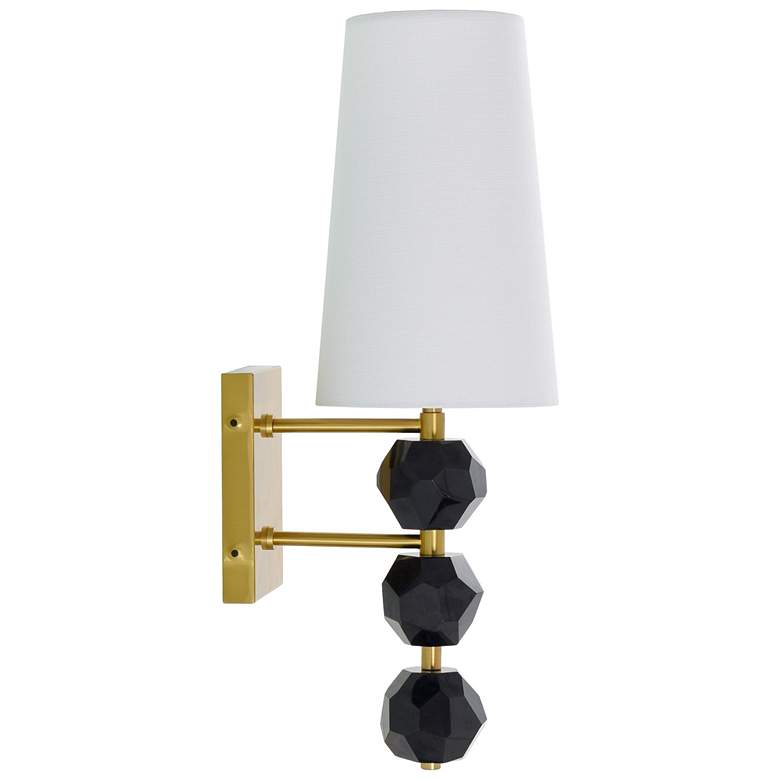 Image 1 Harp & Finial 22.75"H Black Brass Wall Sconce w/ White Shade
