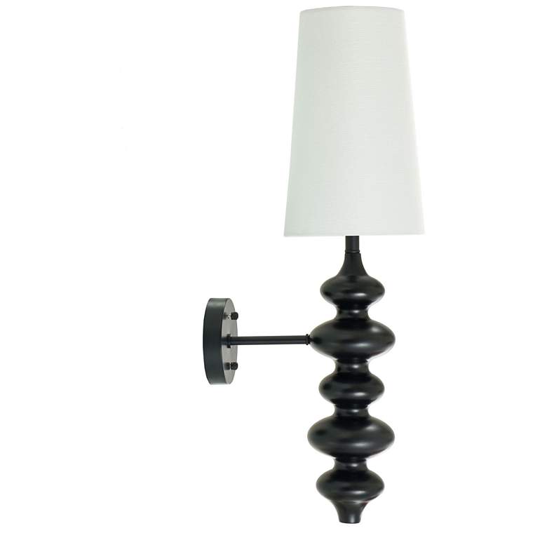 Image 1 Harp & Finial 27"H Black Wall Sconce w/ White Shade