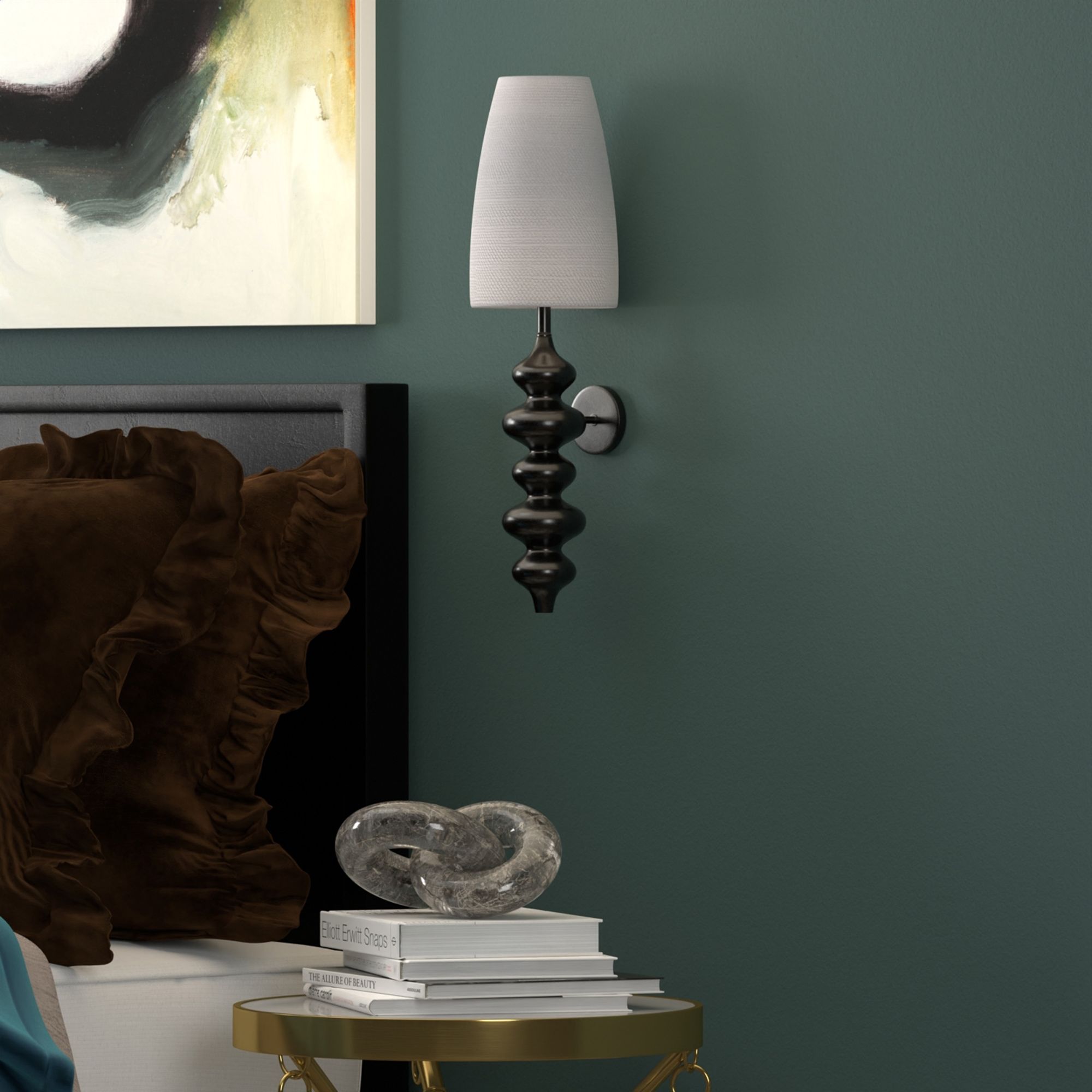 Image 3 Harp & Finial 27"H Black Wall Sconce w/ White Shade more views