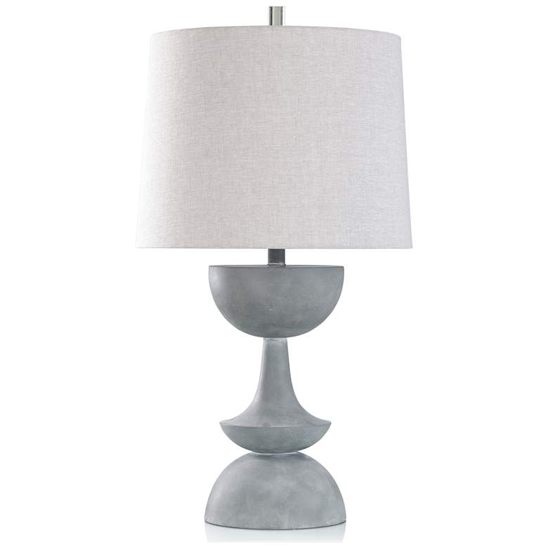 Image 1 Harp & Finial 35"H Cement Gray Table Lamp w/ Natural Linen Oatmeal Shade