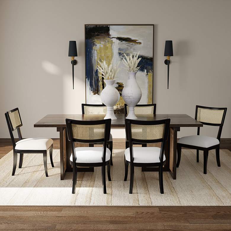 Image 3 Harp & Finial 36" High Natural Rattan Cream Black Dining Chair more views