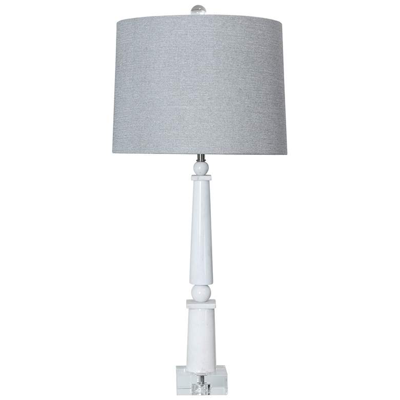 Image 1 Harp & Finial 37.25"H White Table Lamp w/ Gray Shade
