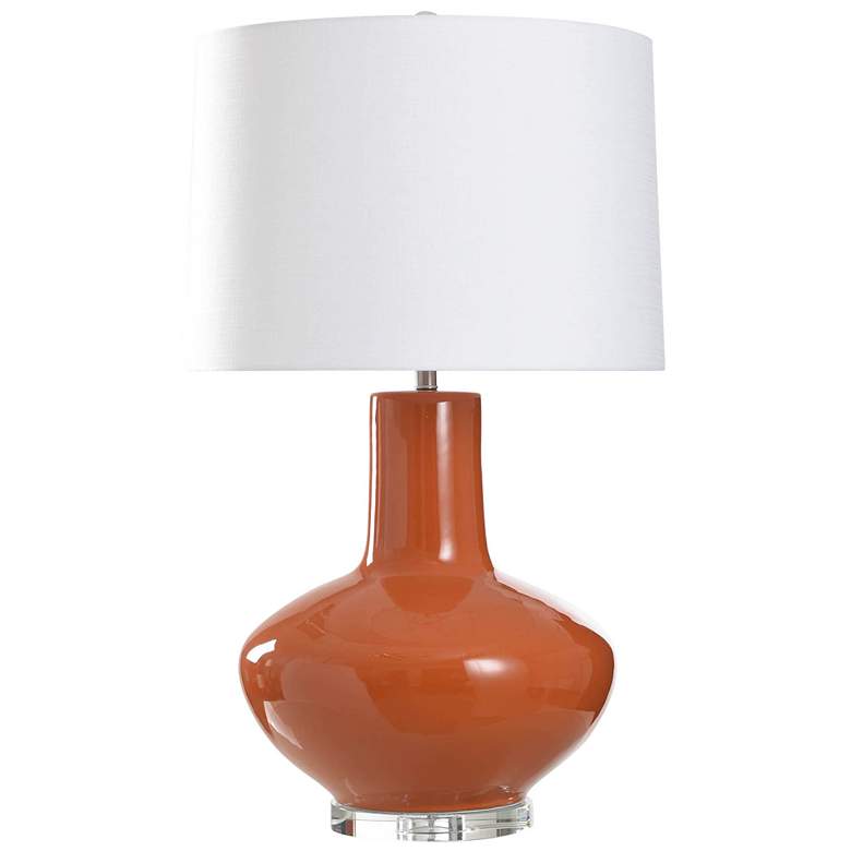 Image 1 Harp & Finial 37.5"H Orange Table Lamp w/ White Shade