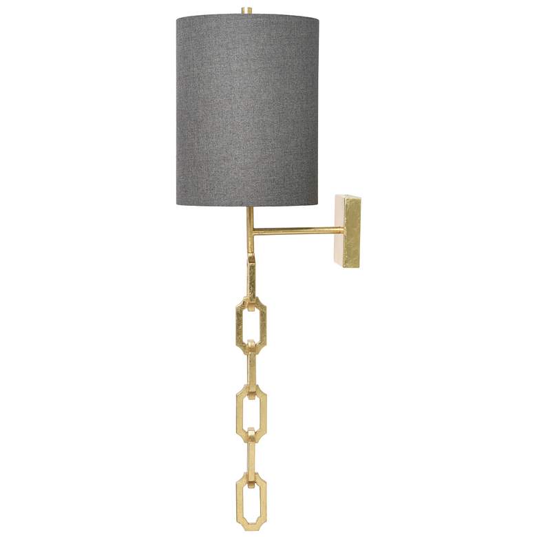 Image 1 Harp & Finial 37"H Brass Wall Sconce w/ Gray Shade