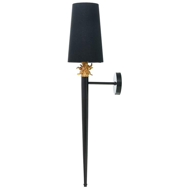 Image 1 Harp & Finial 40"H Black Gold Wall Sconce w/ White Shade
