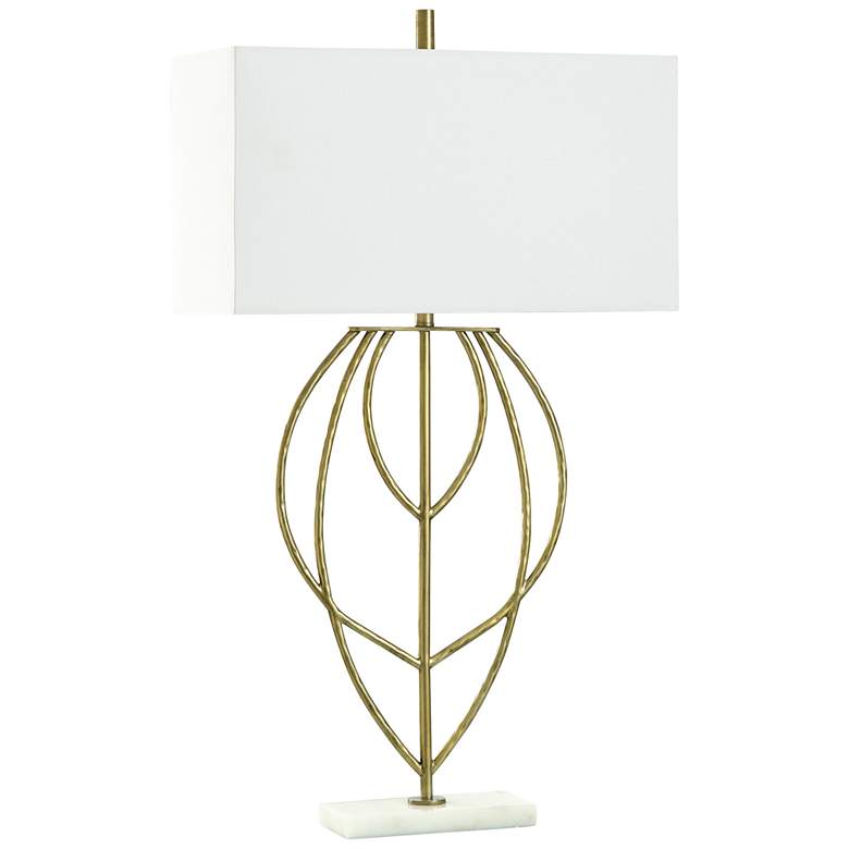 Image 1 Harp & Finial 42"H Brass White Table Lamp w/ White Shade