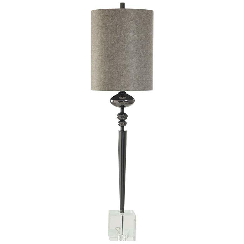 Image 1 Harp & Finial 45"H Black Nickel Table Lamp w/ Dark Brown Shade