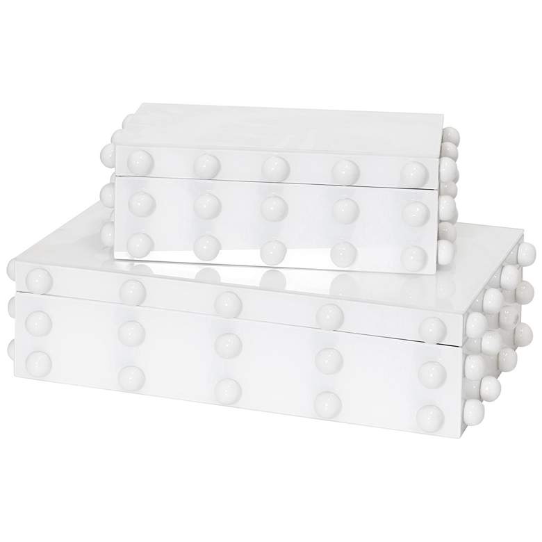 Image 1 Harp & Finial Batu Box Set of 2 White Glass with Ceramic Knob Detail