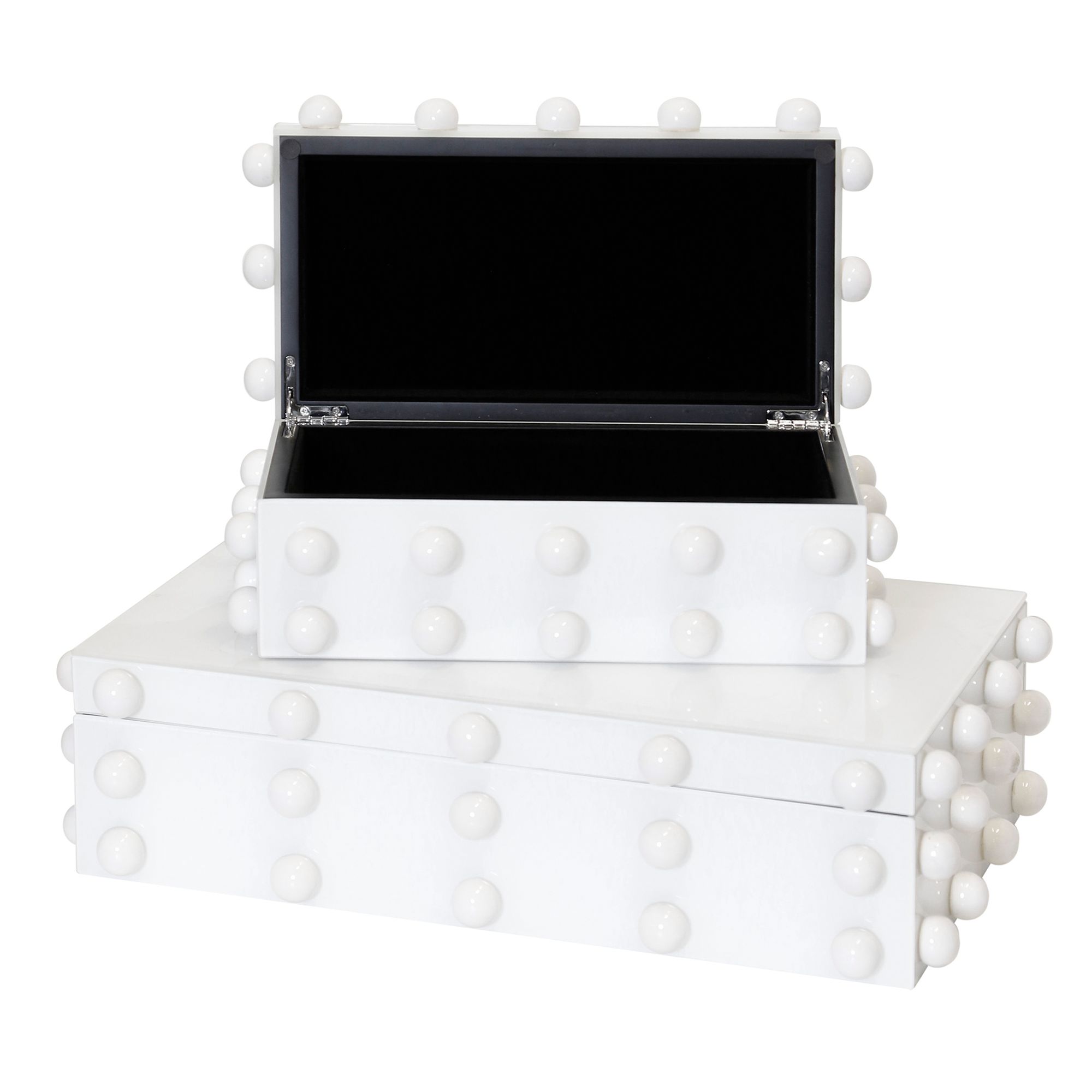 Image 3 Harp & Finial Batu Box Set of 2 White Glass with Ceramic Knob Detail more views