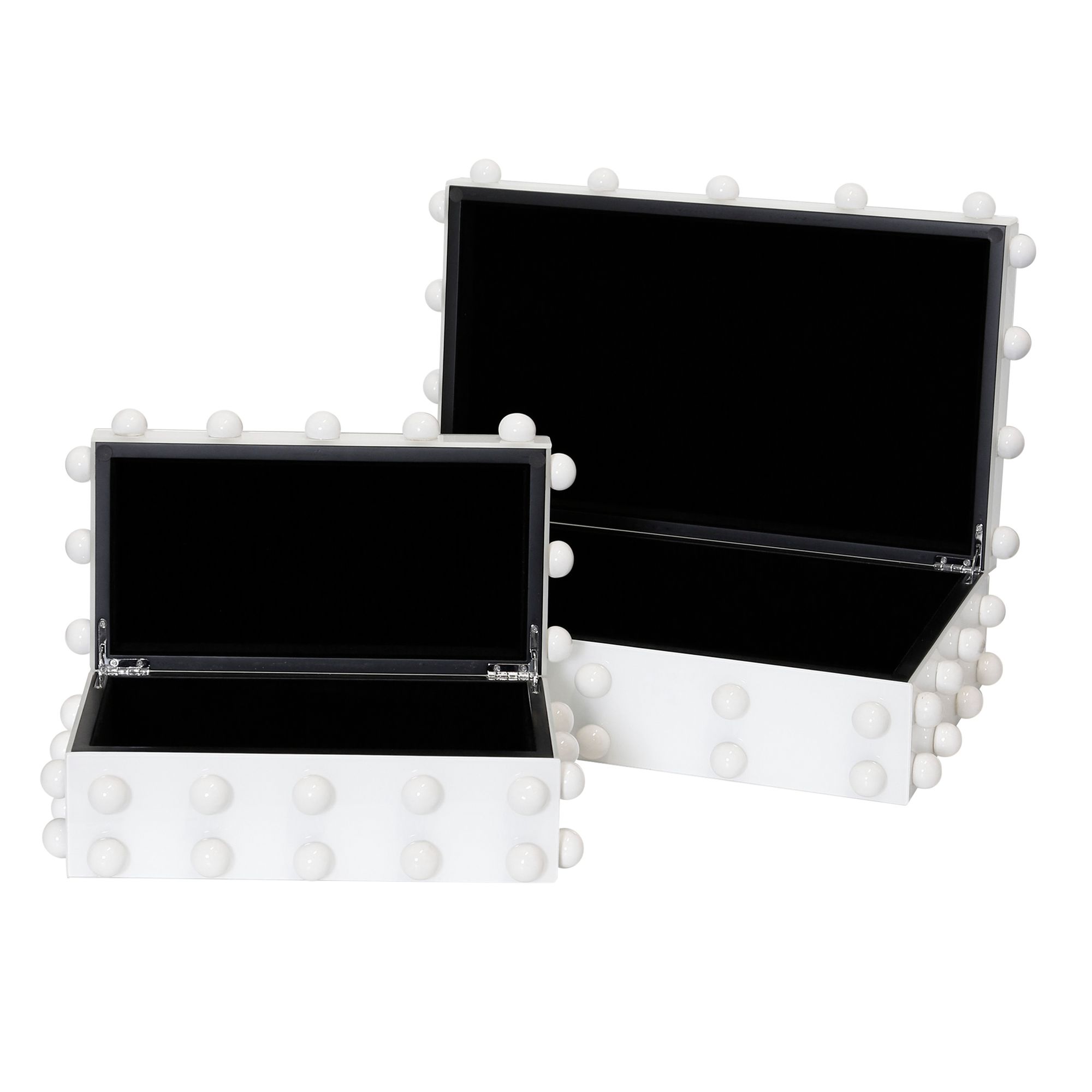 Image 4 Harp & Finial Batu Box Set of 2 White Glass with Ceramic Knob Detail more views