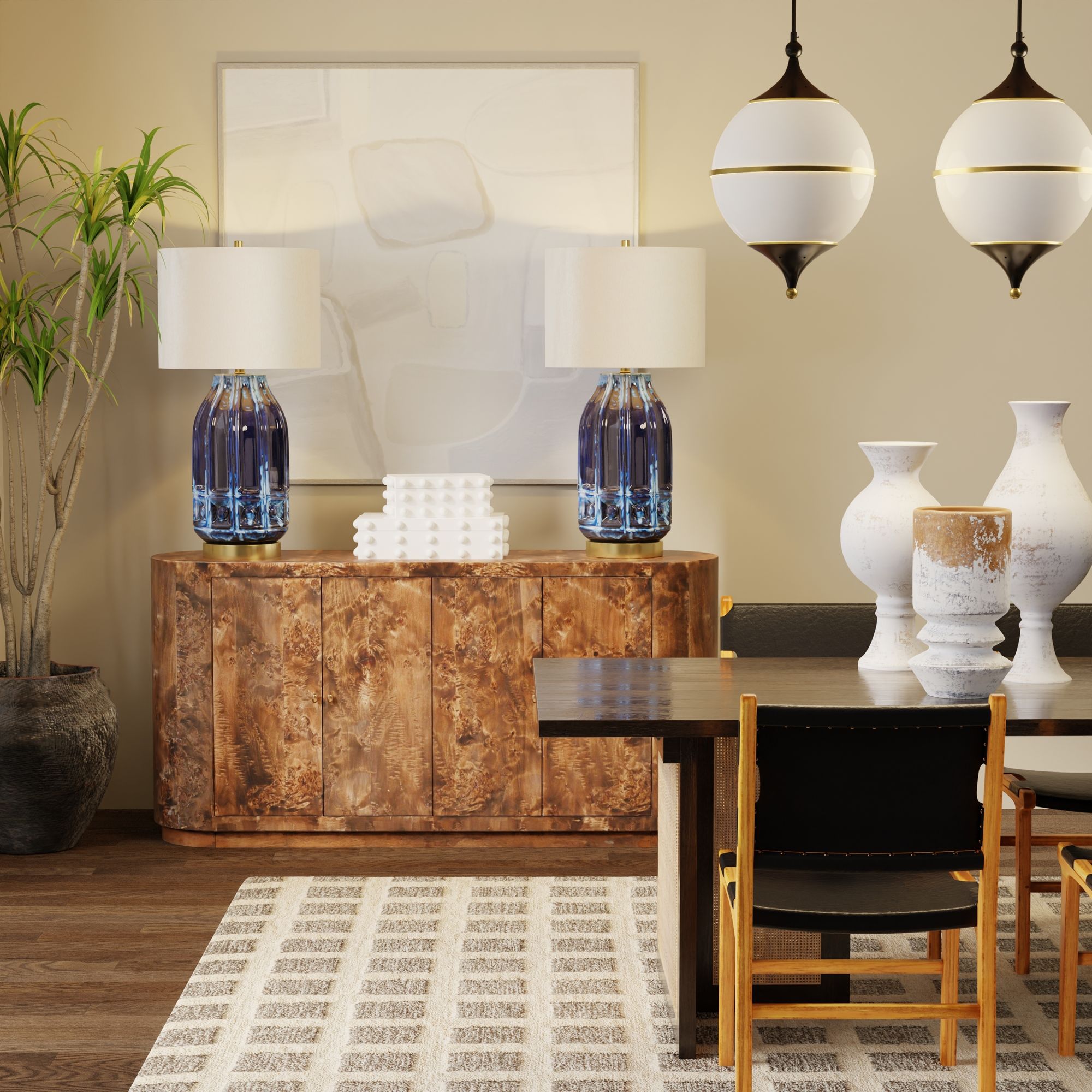 Image 6 Harp & Finial Batu Box Set of 2 White Glass with Ceramic Knob Detail more views