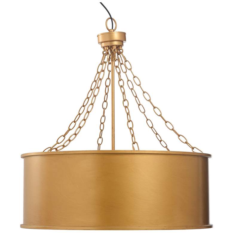 Image 1 Harp & Finial Beil 25.5"W Brass Chandelier w/ Brass Shade