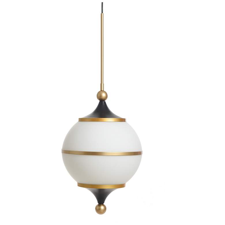 Image 1 Harp & Finial Bendict 14"W Black Gold Milk Pendant w/ Milk White Shade