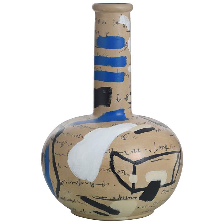 Image 1 Harp & Finial Brooks Vase Beige/Blue Finish on Ceramic