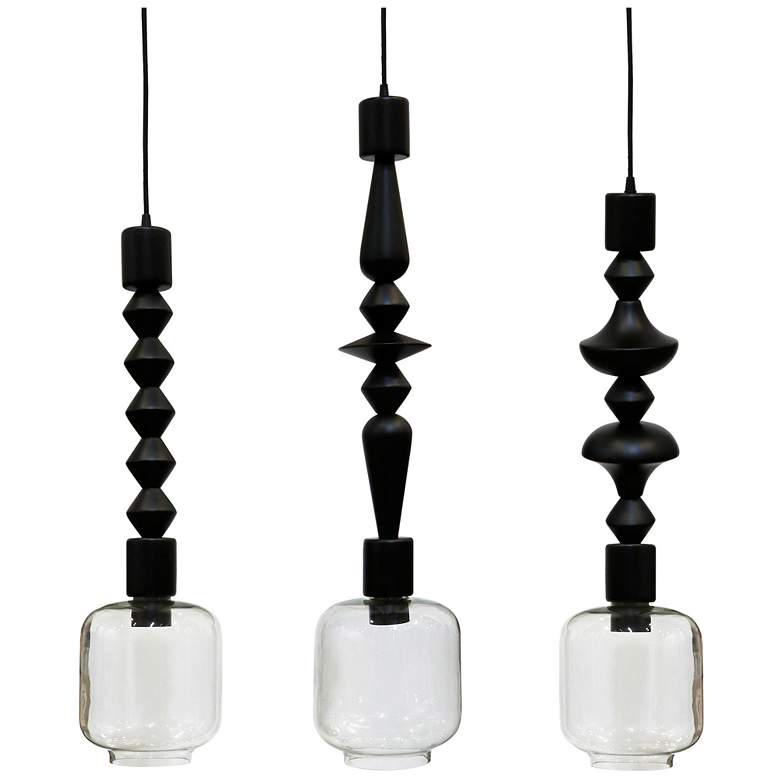 Image 1 Harp & Finial Fairfax 33"W Matte Black Chandelier w/ Clear Shade