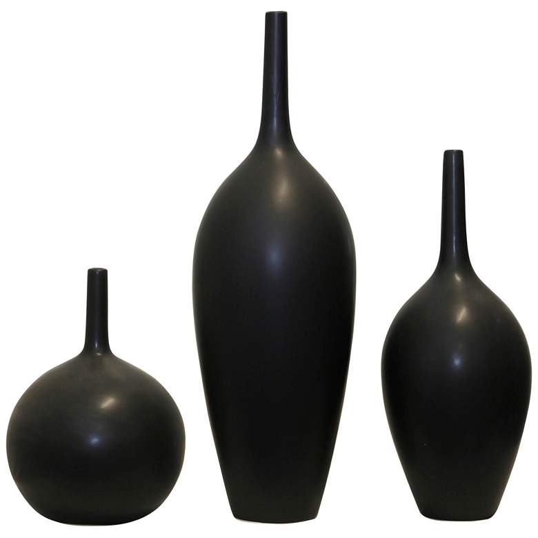 Image 1 Harp & Finial Porter Vases Set of 3 Black Finish on Ceramic