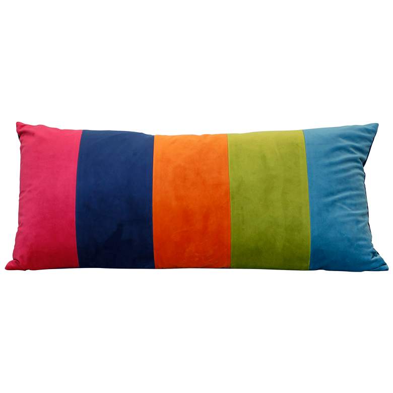 Image 1 Harp & Finial Weaver Bolster Pillow Down Feather Multi-Color Velvet Stripes