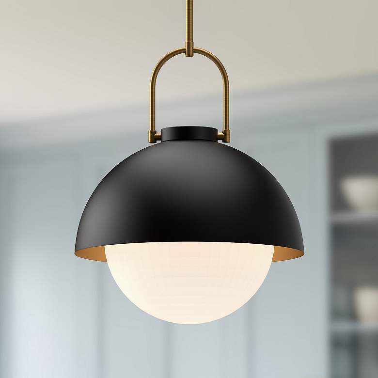 Image 1 Harper 15 3/4" Wide Aged Gold with Matte Black Pendant Light