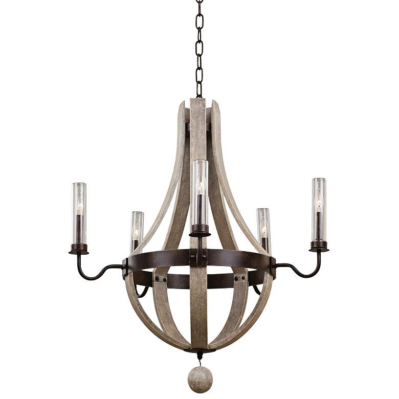 Image 2 Harper 32 inchW Florence Gold 5-Light Indoor-Outdoor Chandelier