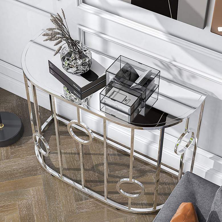 Image 6 Harper 42 1/4" Wide Chrome Haft-Circle Console Table more views