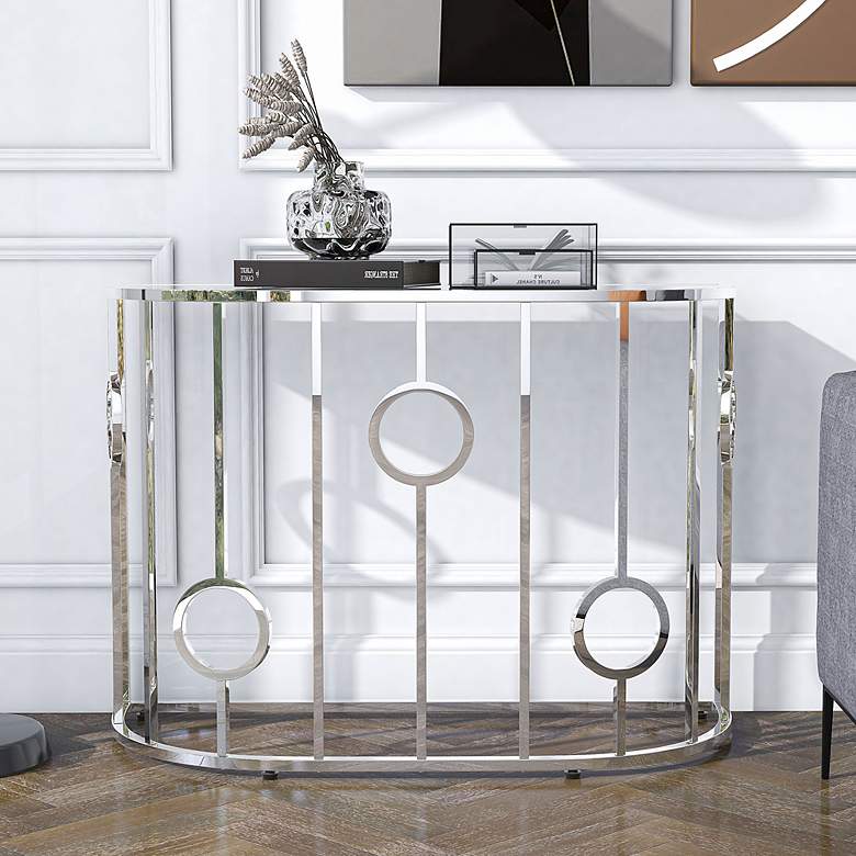 Image 7 Harper 42 1/4" Wide Chrome Haft-Circle Console Table more views