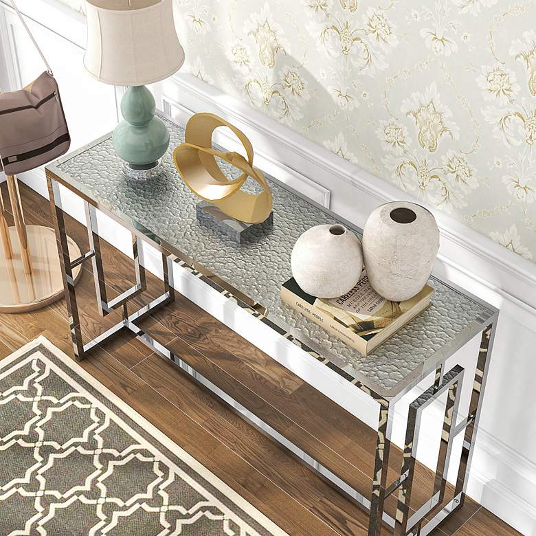 Image 5 Harper 48"W Chrome Plating Console Table with Ripples Top more views