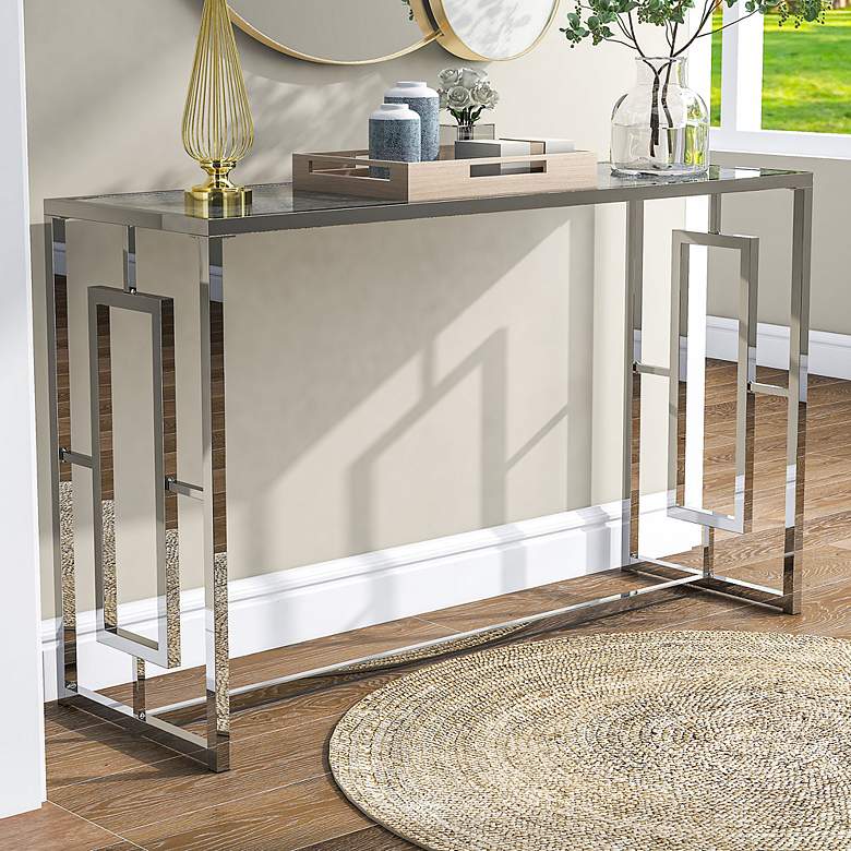 Image 1 Harper 48"W Chrome Plating Console Table with Waterfall Top