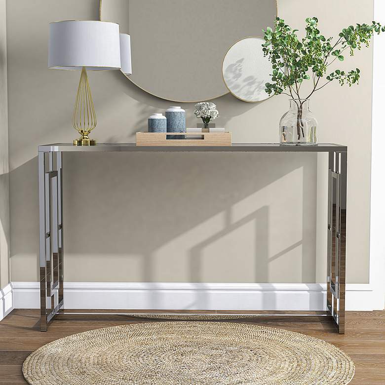 Image 6 Harper 48"W Chrome Plating Console Table with Waterfall Top more views