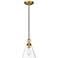 Harper 8" Wide Rubbed Brass Mini Pendant w/ Clear Glass