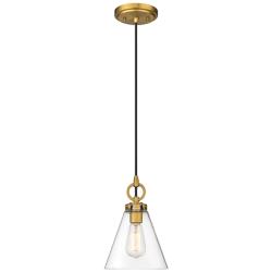 Harper 8" Wide Rubbed Brass Mini Pendant w/ Clear Glass