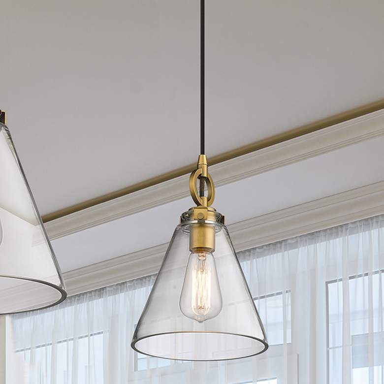 Image 1 Harper 8" Wide Rubbed Brass Mini Pendant w/ Clear Glass