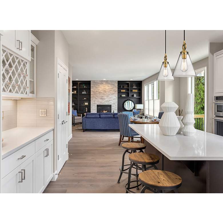 Image 3 Harper 8" Wide Rubbed Brass Mini Pendant w/ Clear Glass more views