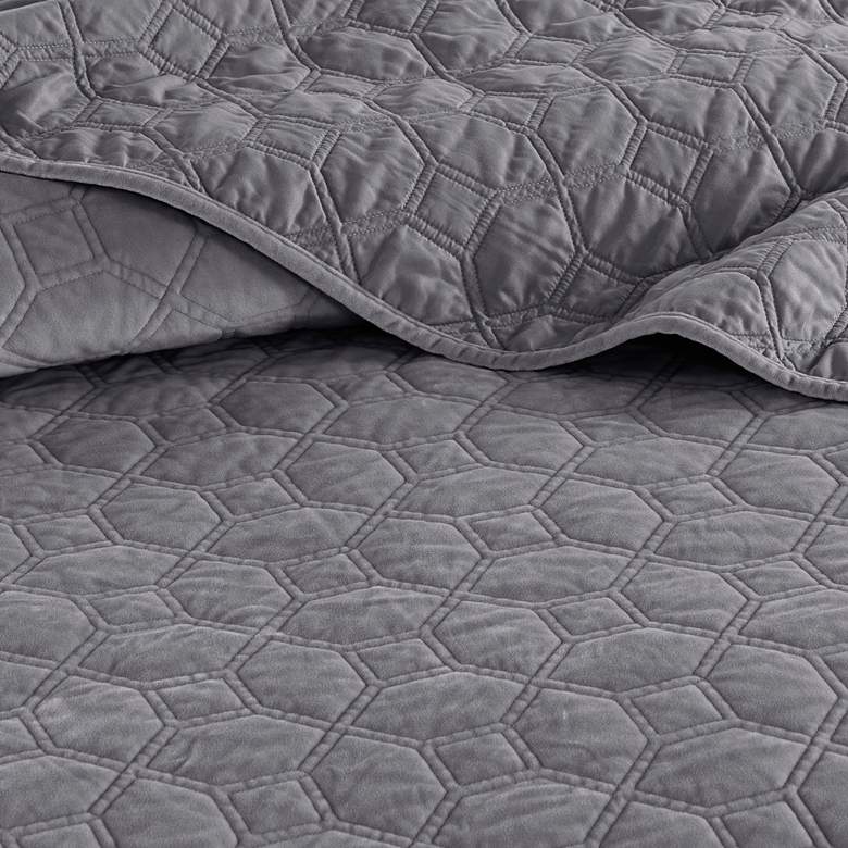 Image 3 Harper Gray Solid Full/Queen 3-Piece Coverlet Set more views
