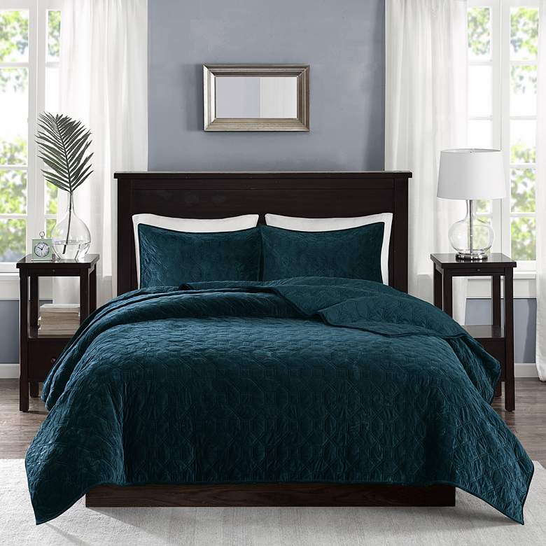 Image 2 Harper Teal Solid Full/Queen 3-Piece Coverlet Set