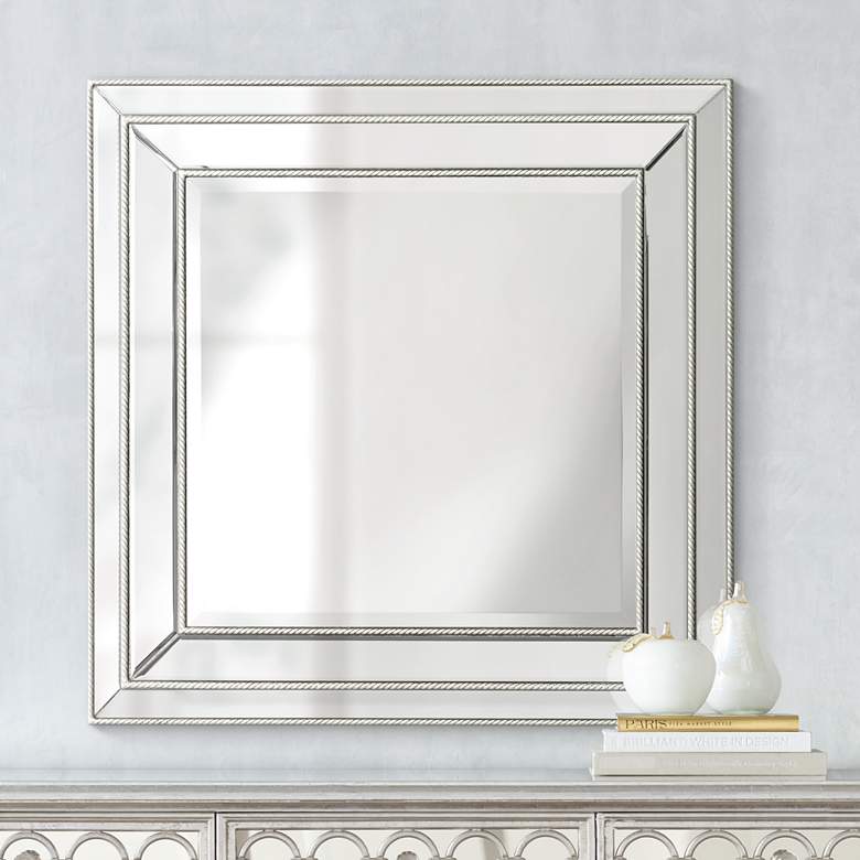 Image 1 Harrel Silver Leaf 33" Square Beveled Wall Mirror