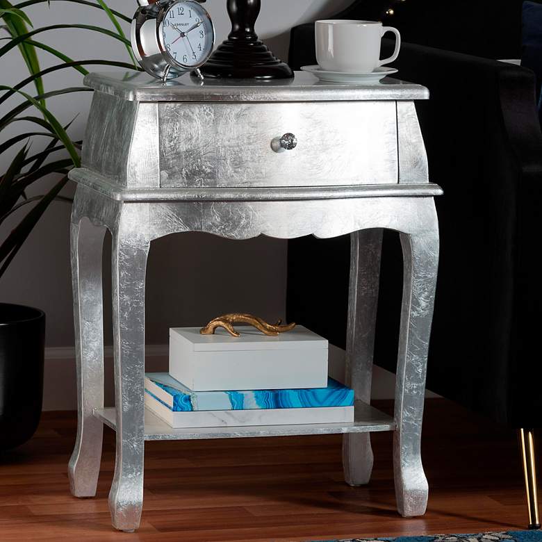 Image 1 Harriet 19 3/4" Wide Silver Wood 1-Drawer Nightstand