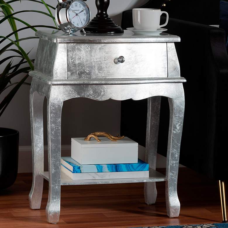 Image 1 Harriet 19 3/4 inch Wide Silver Wood 1-Drawer Nightstand