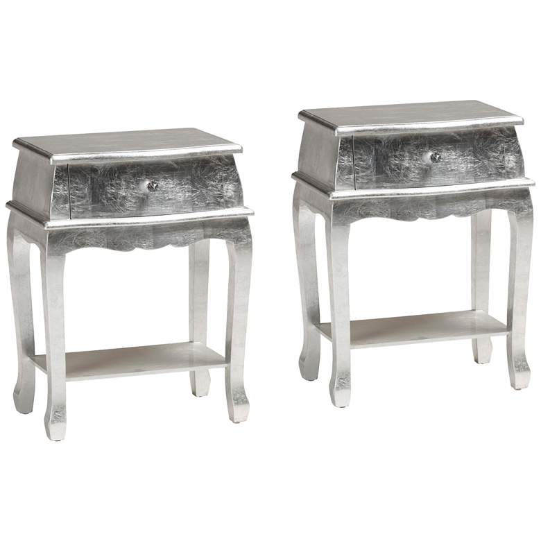 Image 1 Harriet 19 3/4 inch Wide Silver Wood Traditional Nightstands Set of 2