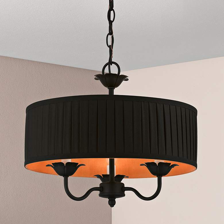 Image 1 Harrington 16" Wide Black 3-Light Drum Shade Chandelier