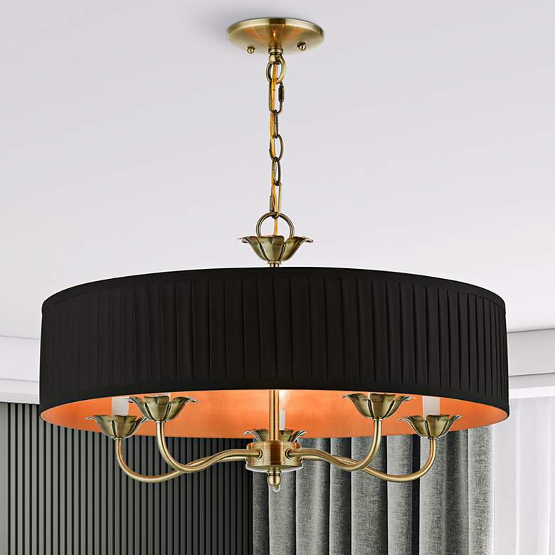 Image 2 Harrington 23" Wide Antique Brass 5-Light Drum Chandelier