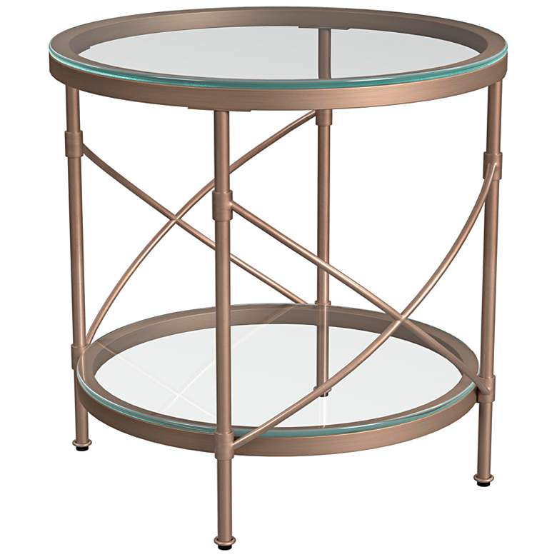 Image 7 Harrison 24" Wide Antique Gold Round End Table more views