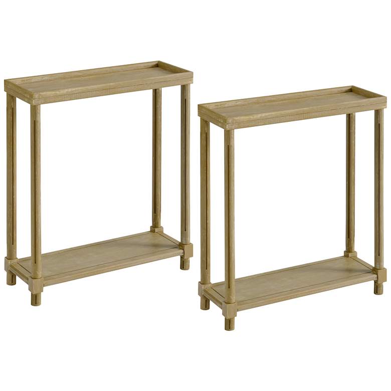 Image 2 Harrison 22 inch Wide Distressed Oak Wood Side Tables Set of 2