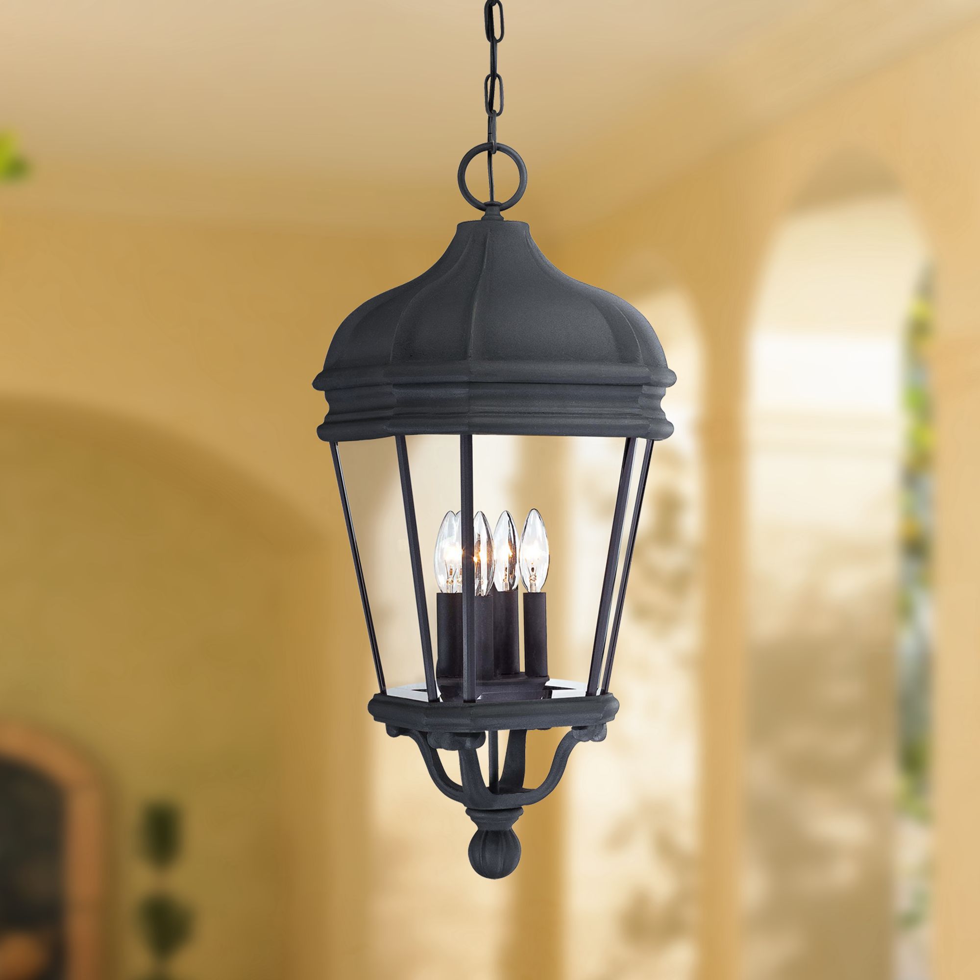 black hanging porch light