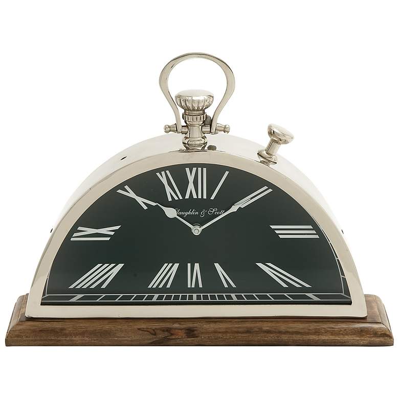 Image 1 Harrison Stainless Steel Wood 16 inch Wide Table Clock