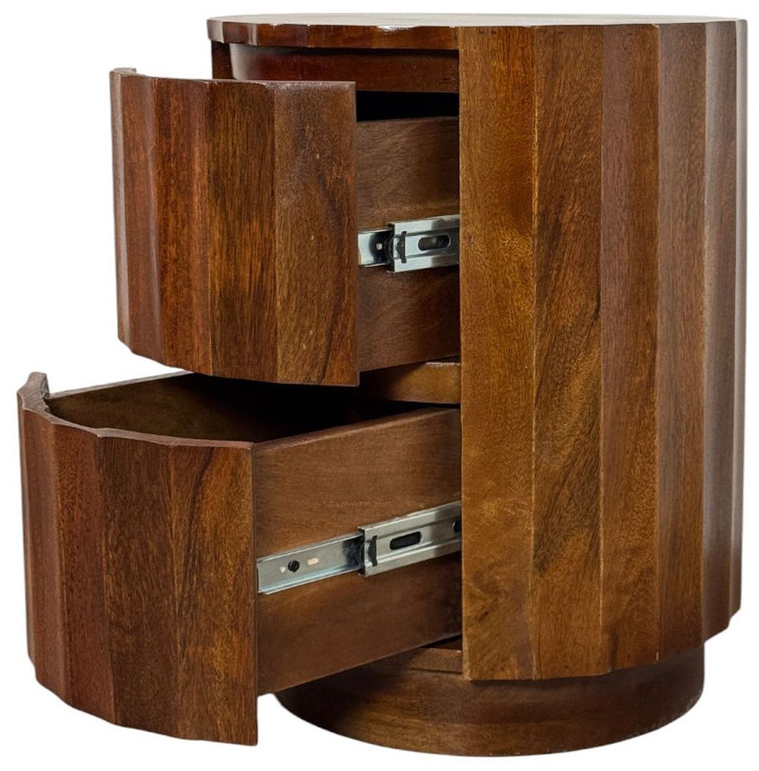 Image 2 Harrison Vertical Groove Round Accent Table with 2 Drawers, Chestnut more views