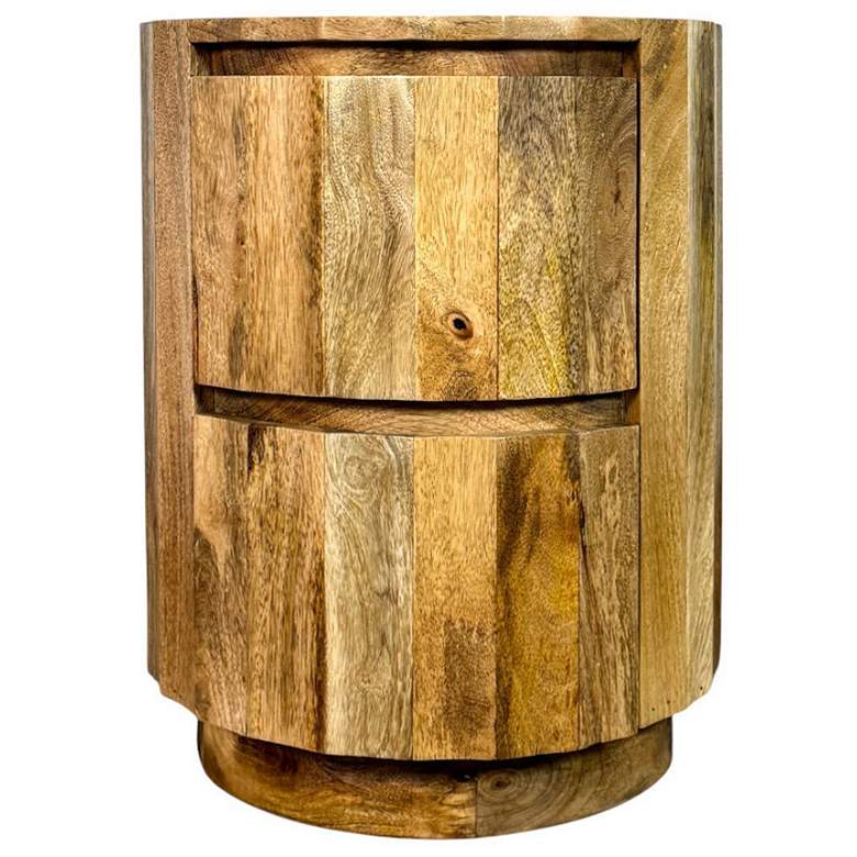 Image 1 Harrison Vertical Groove Round Accent Table with 2 Drawers, Natural