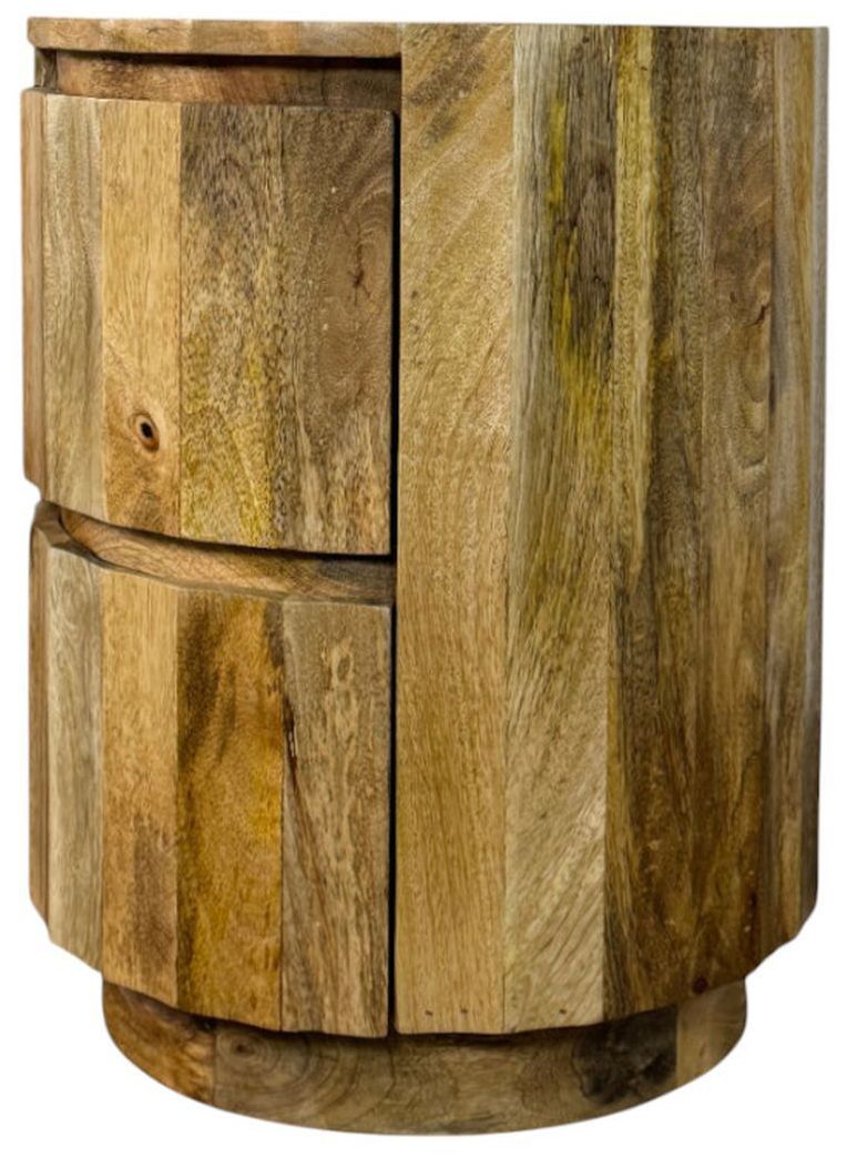 Image 2 Harrison Vertical Groove Round Accent Table with 2 Drawers, Natural more views