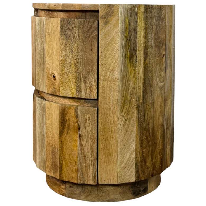 Image 2 Harrison Vertical Groove Round Accent Table with 2 Drawers, Natural more views