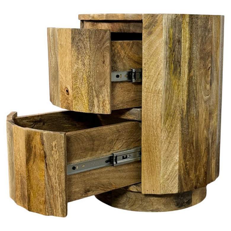 Image 3 Harrison Vertical Groove Round Accent Table with 2 Drawers, Natural more views