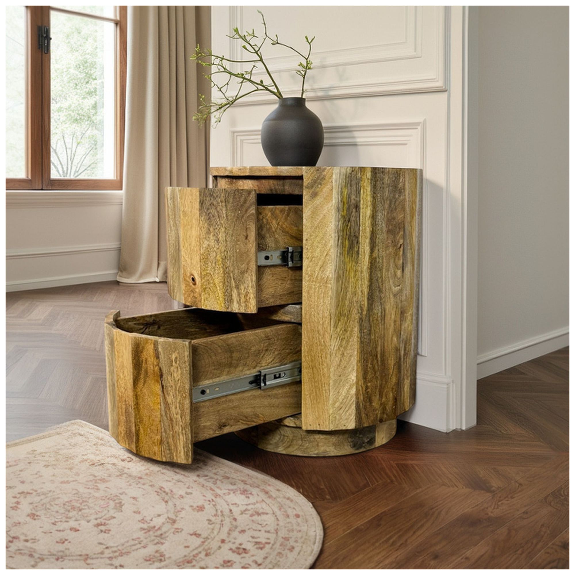Image 6 Harrison Vertical Groove Round Accent Table with 2 Drawers, Natural more views